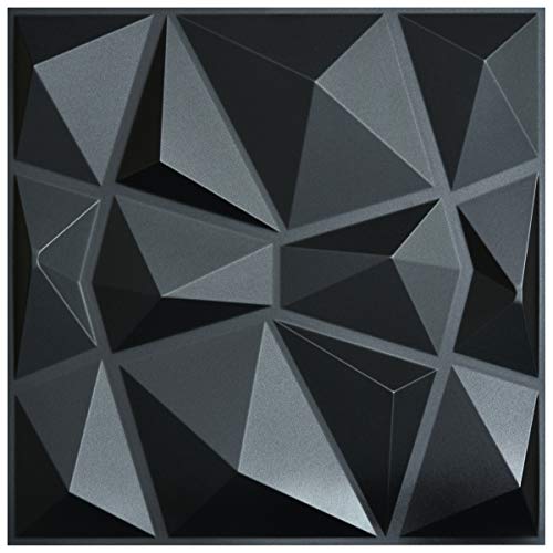 Art3d 12 Stück Wandpaneele, strukturiert, 3D, Schwarz, Wandplatte, dekorativ, Wohnzimmer, Ziegel-Effekt, 50 x 50 cm, 3 m² von Art3d