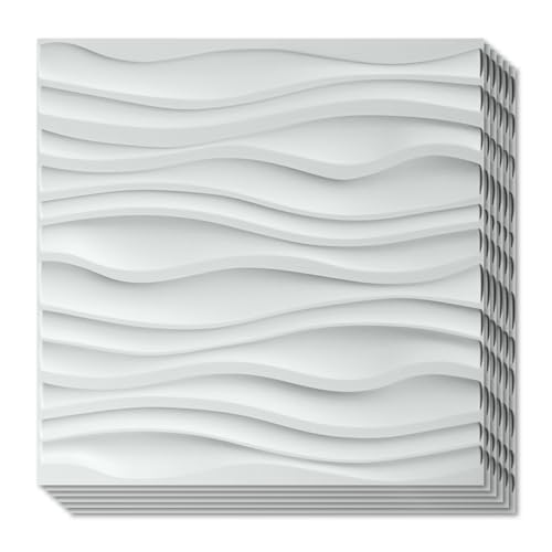 Art3d 3d Wandpaneele PVC Wave Board Strukturierte 3D-Wand Panels Weiß, 50x50cm (12er Pack) von Art3d