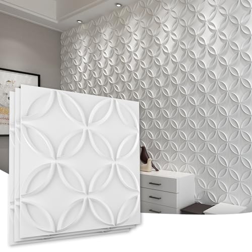 Art3d 3㎡,3d Wandpaneel aus PVC,Wandverkleidung,ineinandergreifende Kreise in mattem Weiß, für Innenräume und Wanddekoration für Wohn- oder Gewerbe,50 x 50 cm,12 Stück von Art3d