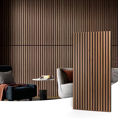 Art3d 4 Holzlamellen-Akustikplatten 3D-Wandpaneele für Wand und Decke 3D-geriffelte schallabsorbierende Platte mit Holz-Finish Walnuss 2,88㎡ von Art3d