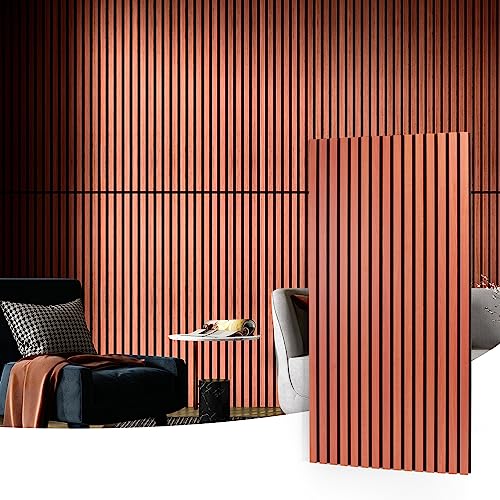 Art3d Akustikpaneele 60 x 120 cm MDF 4 Holz-Akustikplatten 3D-Wandpaneele Wand Decke schallabsorbierende Lamellenverkleidung 2 cm dick Kirsche 2,88㎡ von Art3d