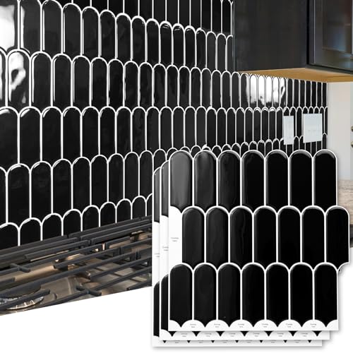 Art3d Keramikfliesen Marmorfliesen Küche Bad Waschküche 3d Fliesenaufkleber 10-Stück Selbstklebende Fliesen Klebefliesen Fliesenfolie 30 x 30 cm Schwarz von Art3d