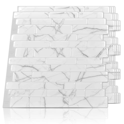 Art3d Keramikfliesen selbstklebend Fliesenaufkleber Küche Bad Mosaik Vinyl Fliesen Marmor Weiß 30×30cm von Art3d