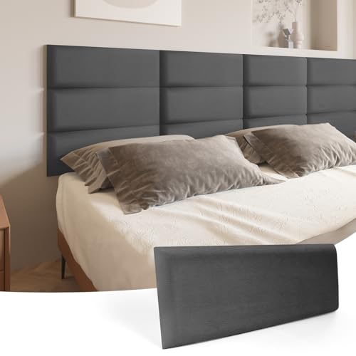 Art3d Kopfenden Kopfteil Selbstklebend King-Size-Bett Full und Queen in Samt Schlafzimmer Wohnzimmer Paneele 3D schalldichte 60 x 25 cm gepolsterte Wandpaneele 6 Stück Rauchgrau von Art3d