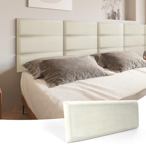 Art3d Kopfenden Kopfteil Selbstklebend King-Size-Bett Full und Queen in Samt Schlafzimmer Wohnzimmer Paneele 3D schalldichte 60 x 25 cm gepolsterte Wandpaneele 6 Stück Samtperle von Art3d