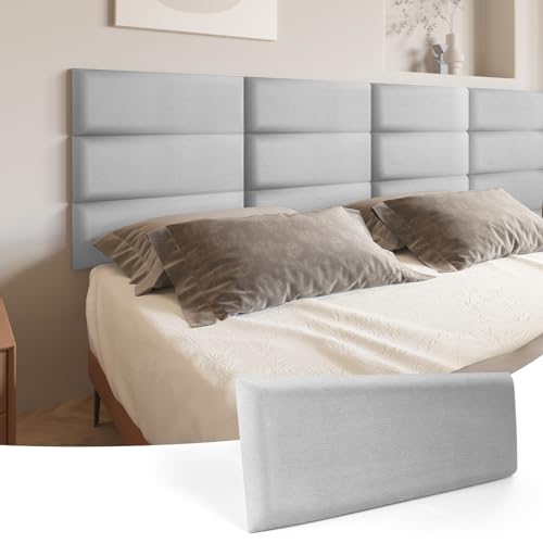Art3d Kopfenden Kopfteil Selbstklebend King-Size-Bett Full und Queen in Samt Schlafzimmer Wohnzimmer Paneele 3D schalldichte 60 x 25 cm gepolsterte Wandpaneele 6 Stück ‎Samtstein von Art3d