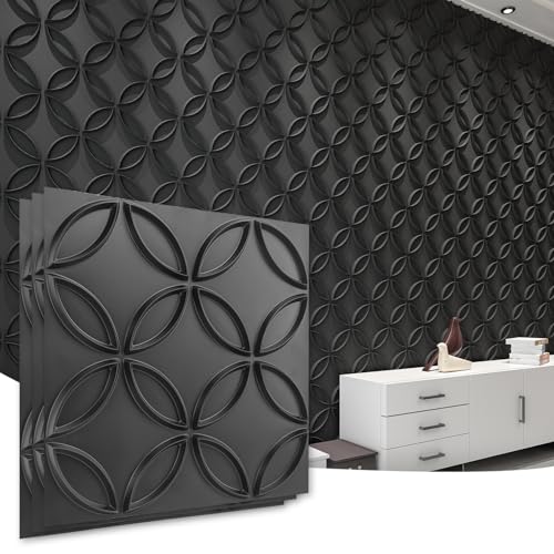 Art3d PVC-3D-Wandpaneel, ineinandergreifende Kreise in mattschwarzer Abdeckung, 32 m², für Innendecke und Wanddekoration für Wohn- oder Gewerbe von Art3d