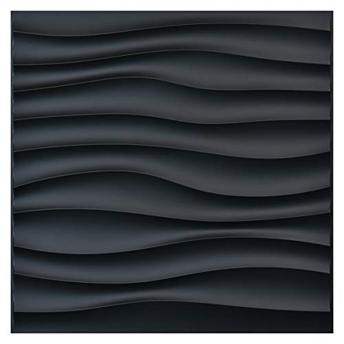 Art3d PVC-Wandpaneele für Innenwand-Dekor, schwarze strukturierte 3D-Wandfliesen, 50 x 50 cm, 12 Stück von Art3d