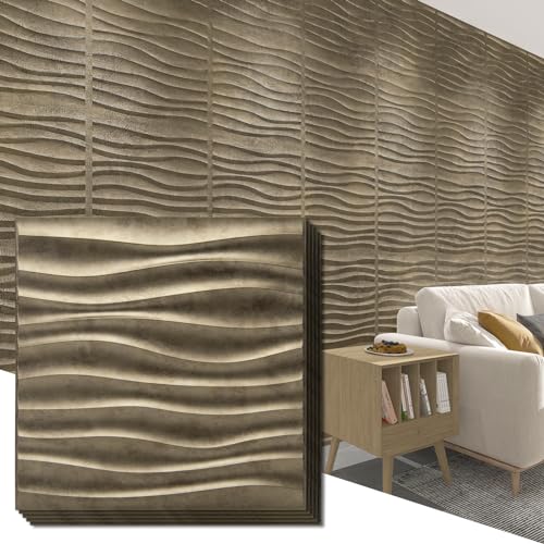 Art3d PVC-Wellenpaneele für Innenwanddekoration, antikes Gold, strukturierte 3D-Wandfliesen, 50 x 50 cm, 12 Stück von Art3d