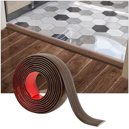 Art3d Selbstklebender Vinylbodenübergangsstreifen 1m Laminatbodenstreifen flacher Bodentrennstreifen zum Verbinden von Bodenlücken Teppichschwellenübergang Fliesenboden 122x4x0,3cm braun von Art3d
