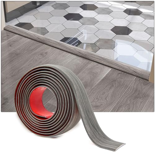 Art3d Selbstklebender Vinylbodenübergangsstreifen 1m Laminatbodenstreifen flacher Bodentrennstreifen zum Verbinden von Bodenlücken Teppichschwellenübergang Fliesenboden 122x4x0,3cm grau von Art3d