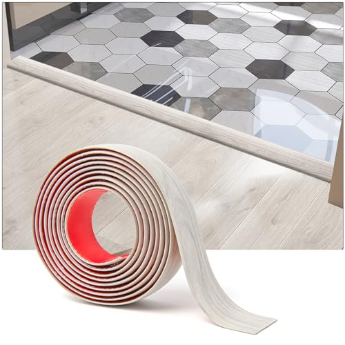 Art3d Selbstklebender Vinylbodenübergangsstreifen 1m Laminatbodenstreifen flacher Bodentrennstreifen zum Verbinden von Bodenlücken Teppichschwellenübergang Fliesenboden 122x4x0,3cm weiß gewaschen von Art3d