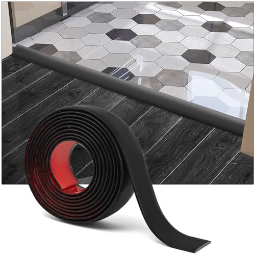 Art3d Selbstklebender Vinylbodenübergangsstreifen Laminatbodenstreifen flacher Bodentrennstreifen zum Verbinden von Bodenlücken Teppichschwellenübergang Fliesenboden 304x4x0,3cm schwarz von Art3d