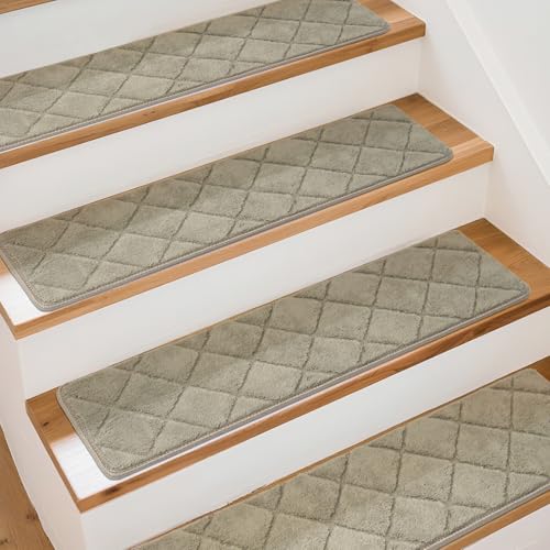 Art3d Stufenmatten Treppenstufen Matten 20 X 76 cm Treppenteppich Selbstklebend Sicherheit Stufenteppich 15 Stück Ideal für Kinder, Älteste und Haustiere Jacquard-Beige von Art3d