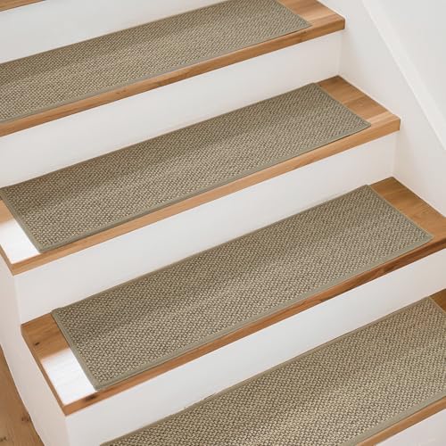 Art3d Stufenmatten Treppenstufen Matten 20 X 76 cm Treppenteppich Selbstklebend Sicherheit Stufenteppich 15 Stück Ideal für Kinder, Älteste und Haustiere Leinenoptik-Beige von Art3d