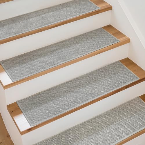 Art3d Stufenmatten Treppenstufen Matten 20 X 76 cm Treppenteppich Selbstklebend Sicherheit Stufenteppich 15 Stück Ideal für Kinder, Älteste und Haustiere Leinenoptik-Grau von Art3d