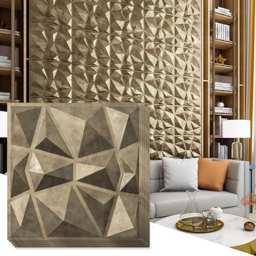 Art3d Texturen 3D Wandpaneele Antik Gold Diamant Design für Innenwand Dekor Packung mit 12 Fliesen 32 Sq Ft (PVC) von Art3d