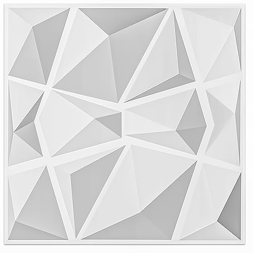 Art3d 12 Stück, 50x50cm, Textures 3D Wandpaneele Weiß Diamond Design Wandgestaltung, Hochsteifes PVC, Wasserfest, Hitzebeständig, Nicht Verformbar, Recycelbar, Geruchsneutra, 3 m² von Art3d