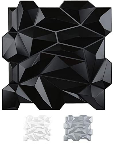 Art3d PVC 3D Diamant Wandpaneel Jagged Mattschwarz für Wohn- und Gewerbe-Inneneinrichtung von Art3d