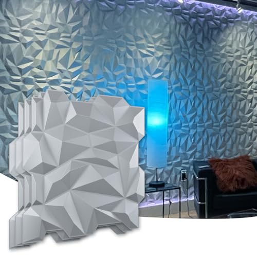 Art3d PVC 3D Diamant Wandpaneel Jagged Matching-Matt Silber für Wohn- und Gewerbe-Inneneinrichtung von Art3d
