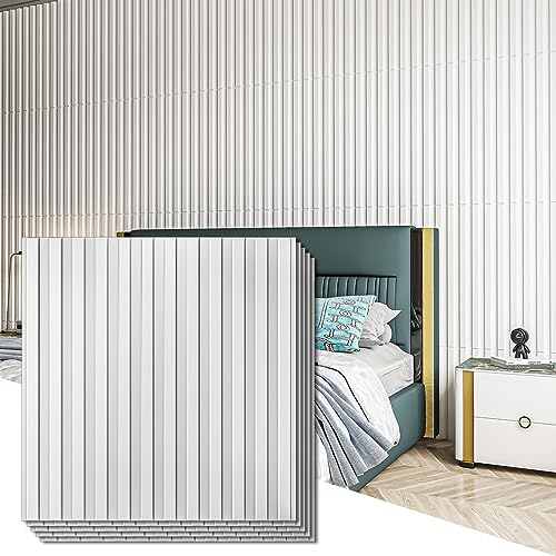 Art3d Wandpaneele 3D Rillen Paneel kunststoffpaneele PVC 12 Stück Weiß 50x50cm 3 m² von Art3d