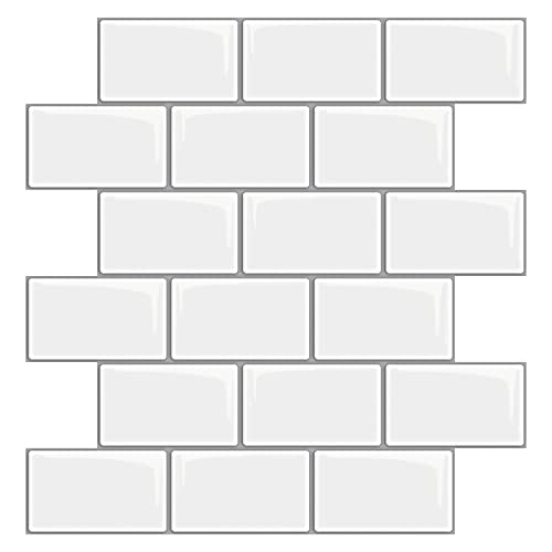 Art3dwallpanels 10 Blätter Dickes 3D Fliesenaufkleber Küche Bad Fliesenaufkleber zum Abziehen und Aufkleben Weiß Klebefliesen Vinyl Fliesen Wandpaneele Selbstklebend 30 x 30 cm von Art3dwallpanels