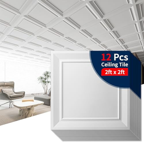 Art3dwallpanels Deckenfliesen, 61 x 61 cm, 12 Stück, hochwertige PVC-Wandpaneele, feuerfest, wasserdicht, leicht, verhindert Bruch, deckt 48 m² ab, weiß Art3dwallpanels Deckenfliesen, 61 x 61 cm, 12 Stück, hochwertige PVC-Wandpaneele, feuerfest, wasserdicht, leicht, verhindert Bruch, deckt 48 m² ab, weiß von Art3dwallpanels
