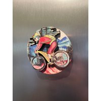 Mountain Biker 3D Holz Magnet von Art4TheYoungatHeart