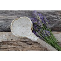 Keramik Löffel "Rustikal" | Handgemacht Mit Holzgriff, Getöpfert Und Geschnitzt, Ton Gepunktet, Weiß, Boho, Reis, Schöpflöffel von ArtAndKreative