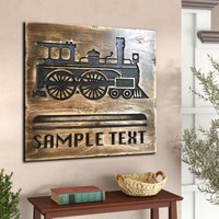 Zug Wand Kunst Lokomotive Holz Benutzerdefinierte Text Zeichen Geschnitztes Holzgravur Geschenk Idee Hängendes Dekor 15, 7 "x 15, 7" von ArtBestDecor
