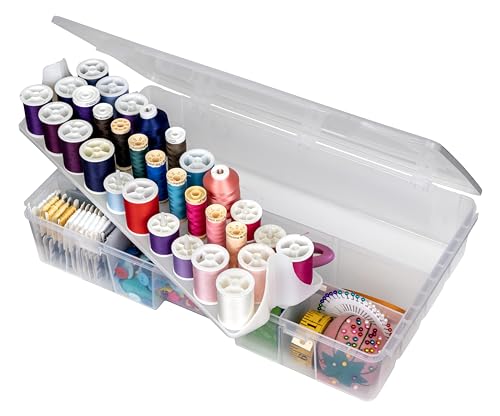 ArtBin 7003AB Sew-Lutions Nähzubehör-Aufbewahrungssystem mit herausziehbarer Fadenspulenablage, [1] Kunststoff-Aufbewahrungskoffer, transparent, Polypropylen (PP), farblos von ArtBin