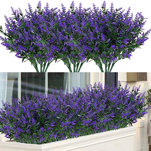 ArtBloom 24 Bundles Outdoor Artificial Lavender Fake Flowers UV Resistant Shrubs Plants, No Fade Faux Plastic Greenery for Hanging Plants Garden Porch Window Box Home Wedding Farmhouse Decor (Purple) von ArtBloom