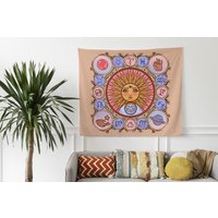 Großer Wandteppich | Boho Astrologie Retro Vintage Sonne & Mond Wandbehang Home Schlafzimmer Dekor Light Cosmic Shine 60" × 50" von ArtBloomingLau