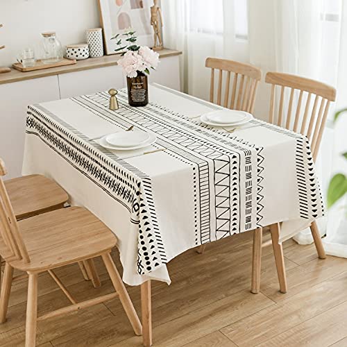 ArtBud Weiße schwarze Boho-Tischdecke aus schwerem Stoff, wasserdicht, Baumwolle/Leinen, für Küche, Esszimmer, Café, Bauernhof, Tischplatte Partys (rechteckig/länglich, 139,7 x 304,8 cm (10–12 Sitze) von ArtBud