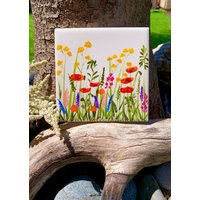 French Country Meadow Handbemalte Keramikfliese/Ornament Wandkunst Home Decor von ArtByAdrienneStudio