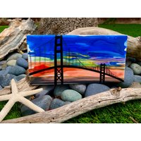 Golden Gate Bridge Bei Sonnenuntergang Handbemalte Keramikfliese/Wandkunst Wohnkultur von ArtByAdrienneStudio