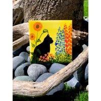 Kätzchen in Wildblumen Handbemalte Keramikfliese/Ornament Wandkunst Home Decor von ArtByAdrienneStudio