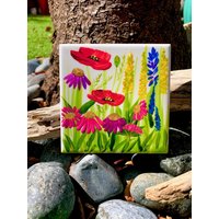 Lebendige Wildblumen Handbemalte Keramikfliese/Ornament Wandkunst Home Decor von ArtByAdrienneStudio