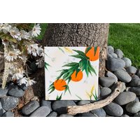 Orange Ast Handbemalte Keramik Fliese/ Ornament/ Magnet von ArtByAdrienneStudio