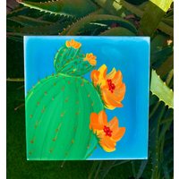 Orange Prickly Pear Handbemalte Keramikfliese/Ornament Wandkunst Home Decor von ArtByAdrienneStudio