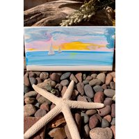 Segelboote Bei Sonnenaufgang Handbemalte Keramikfliese/Wandkunst Home Decor von ArtByAdrienneStudio