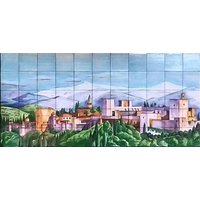 Ay - Wandbild Aus Fliesen, Alhambra Von Granada. Traditionelle Handbemalte Keramik. Andalusisch. Landschaft Der Vom Albaicin von ArtCeramicTiles