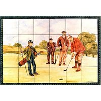 Golflandschaft. Fliesenbild, Von Hand Gefertigt Und Bemalt. Traditionelle Keramik. Männer Spielen Golf. Golfbox von ArtCeramicTiles
