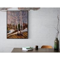 Bild Aus Wolle Birken Im Frühling Als Geschenk Für Sie, Waldlandschaft Wandkunst Filz, Original Filzmalerei Einweihung Geburtstag von ArtColeus