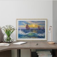 Bild Aus Wolle Meer Regetta Geschenk Für Ihn, Einzigartiges Wanddeko Zuhause Oder Büro, Moderne Textil Malerei Nautica Stil von ArtColeus