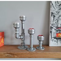Teelichthalter Uk | Kerzenhalter Aus Eisen Schwarz Silber Steampunk Industriedesign Esstisch Dekoration von ArtCraftWorkshopUK