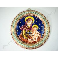 Antike Emaille-Porzellan-Plakette Madonna Mit Kind Antike Emaille-Porzellan-Plakette Madonna Mit Kind von ArtDecoGalaxy