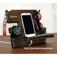 Schreibtisch Organizer, Docking-station, Holz Telefon Halter, Jubiläumsgeschenk Für Menglasses Hölzernen Telefonständer, Uhrenhalter von ArtDesignStudioCy