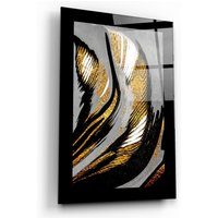 Goldene Abstrakte Glaswandkunst Schwarz Umrandetes Wohndekor von ArtDesigna