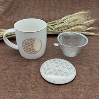 Teetasse Blume Des Lebens Mit Sieb Und Deckel Porzellan 400Ml von ArtGeschenke
